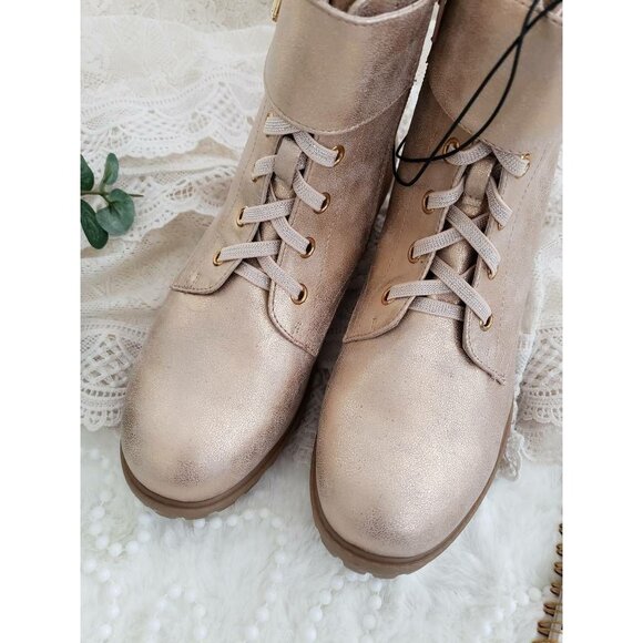 Mia Rose Gold Side Zip Winter Buckle Strap Boots Round Toe Suzie Girls Sz 3 NEW - Picture 5 of 8